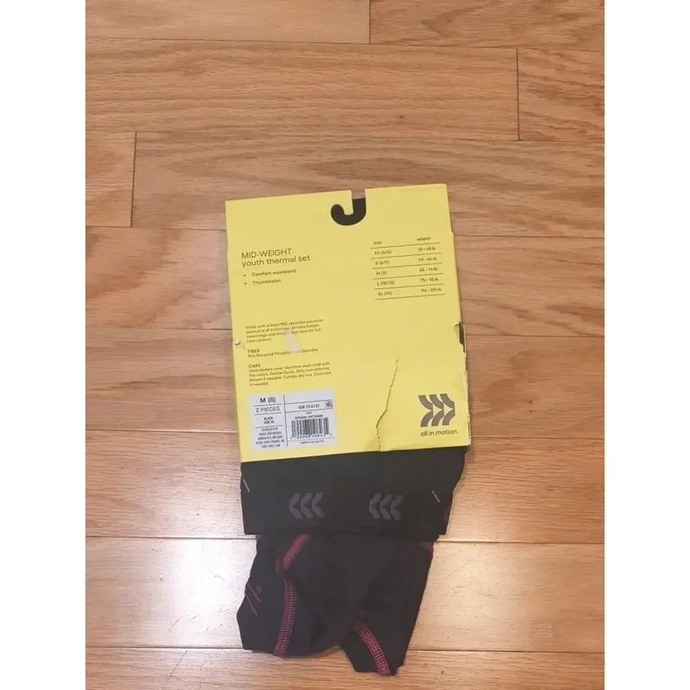 all in motion Black Thermal Set Pink Stitching Youth Size 8 NWT